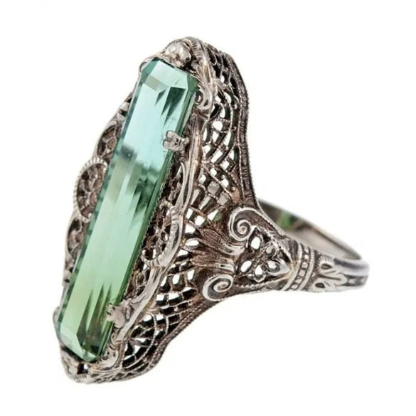 Wholesale Jewelry Retro Hollow Geometric Pattern Green Zircon Copper Ring For Women