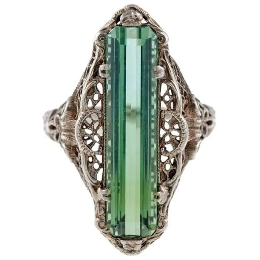 Wholesale Jewelry Retro Hollow Geometric Pattern Green Zircon Copper Ring For Women