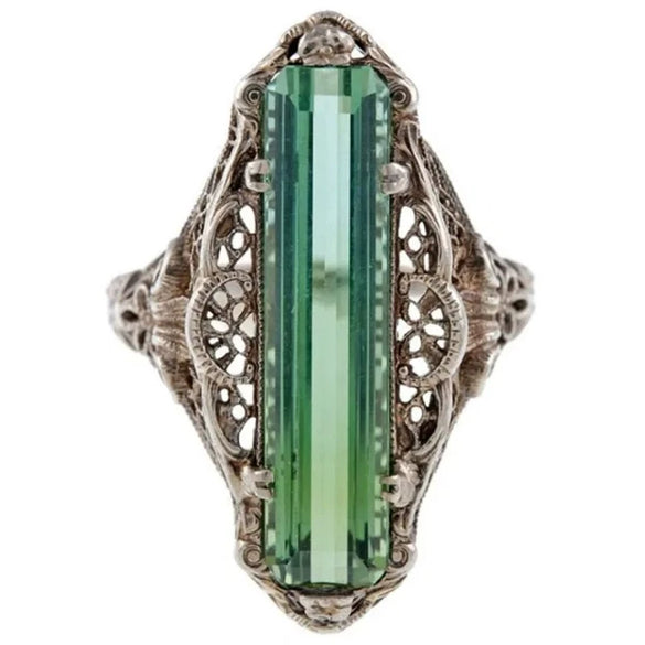 Wholesale Jewelry Retro Hollow Geometric Pattern Green Zircon Copper Ring For Women
