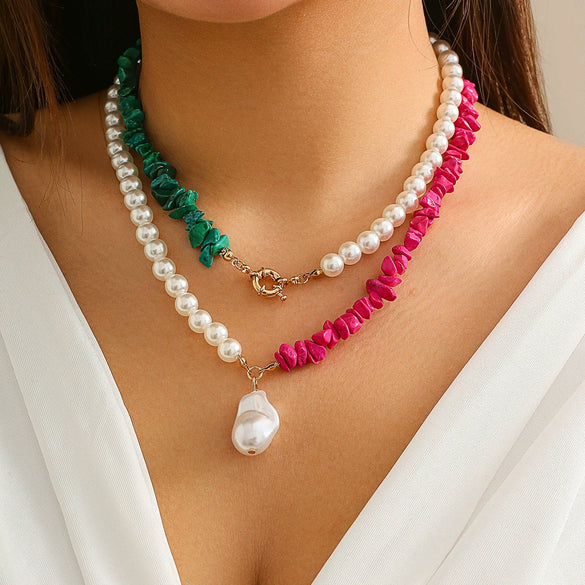 Wholesale Jewelry Retro Imitation Pearl Geometric Pattern Handmade Necklace