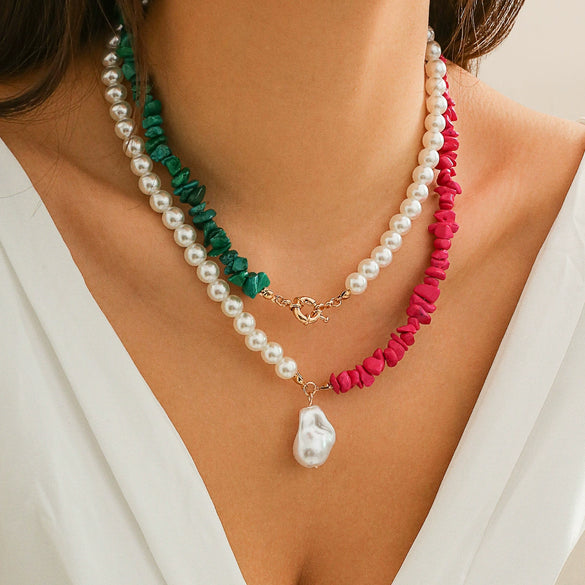 Wholesale Jewelry Retro Imitation Pearl Geometric Pattern Handmade Necklace