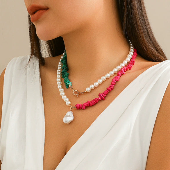 Wholesale Jewelry Retro Imitation Pearl Geometric Pattern Handmade Necklace