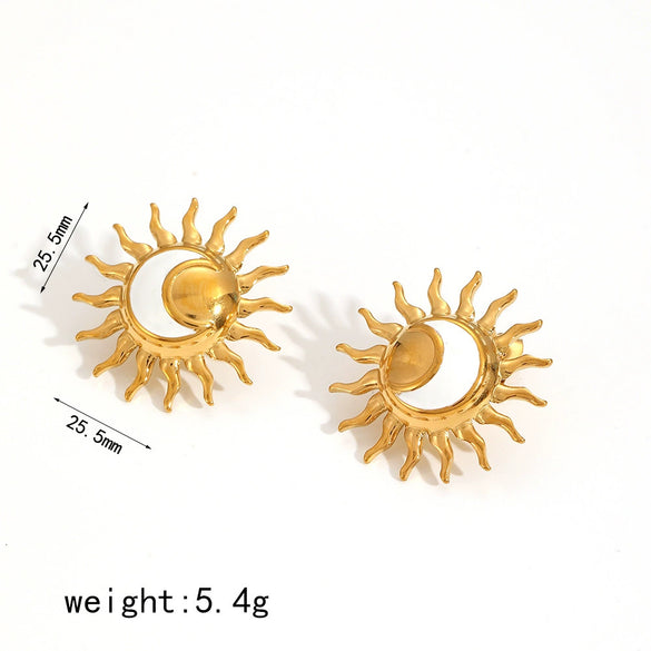 Wholesale Jewelry Retro Ins Style Stainless Steel And Titanium Steel Earrings Bracelet Pendant Necklace With Stars Sun Moon Clouds Universe Pattern Electroplating For Women