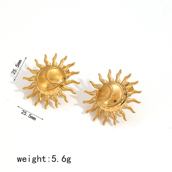 Wholesale Jewelry Retro Ins Style Stainless Steel And Titanium Steel Earrings Bracelet Pendant Necklace With Stars Sun Moon Clouds Universe Pattern Electroplating For Women