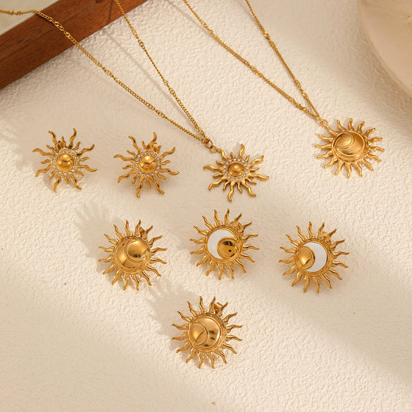 Wholesale Jewelry Retro Ins Style Stainless Steel And Titanium Steel Earrings Bracelet Pendant Necklace With Stars Sun Moon Clouds Universe Pattern Electroplating For Women