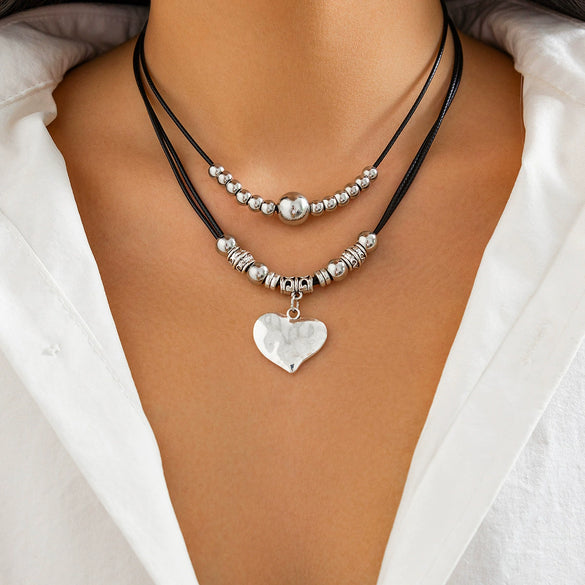 Wholesale Jewelry Retro Leather Wax Thread Alloy U Shape Electroplating Pendant Clavicle Chain Multilayer Necklace