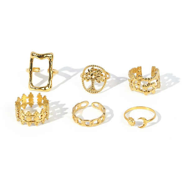 Wholesale Jewelry Retro Life Tree Solid Color Rectangle 304 Stainless Steel Open Rings