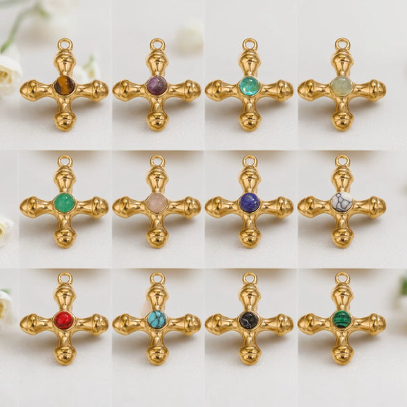 Wholesale Jewelry Retro Light Luxury Tiger Eye Stone Cross Pendant Titanium Steel Chain