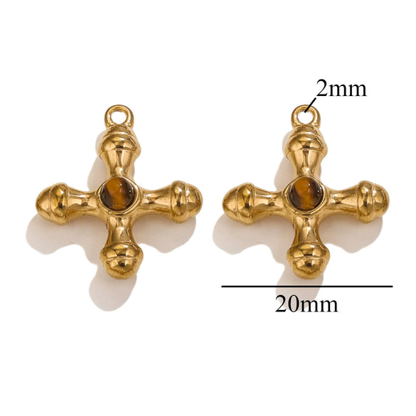 Wholesale Jewelry Retro Light Luxury Tiger Eye Stone Cross Pendant Titanium Steel Chain