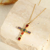 Wholesale Jewelry Retro Medieval Cross Stainless Steel 18K Inlaid Colorful Zircon Electroplated Clavicle Chain For Women
