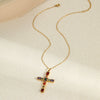 Wholesale Jewelry Retro Medieval Cross Stainless Steel 18K Inlaid Colorful Zircon Electroplated Clavicle Chain For Women