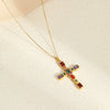 Wholesale Jewelry Retro Medieval Cross Stainless Steel 18K Inlaid Colorful Zircon Electroplated Clavicle Chain For Women