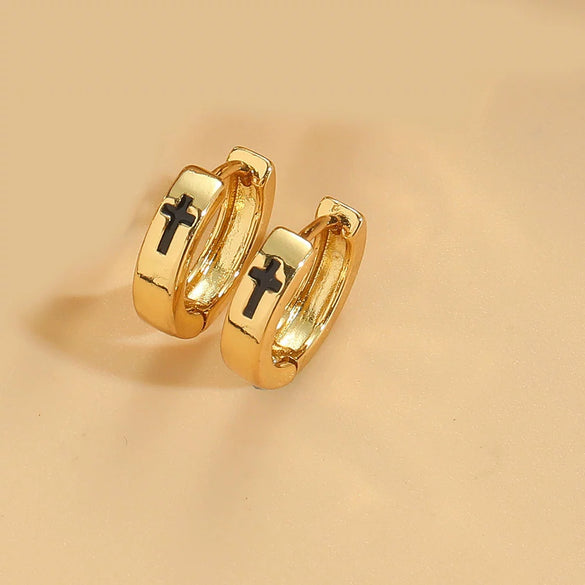 Wholesale Jewelry Retro Minimalist Geometric Copper Electroplated Cross Design Women's Earrings