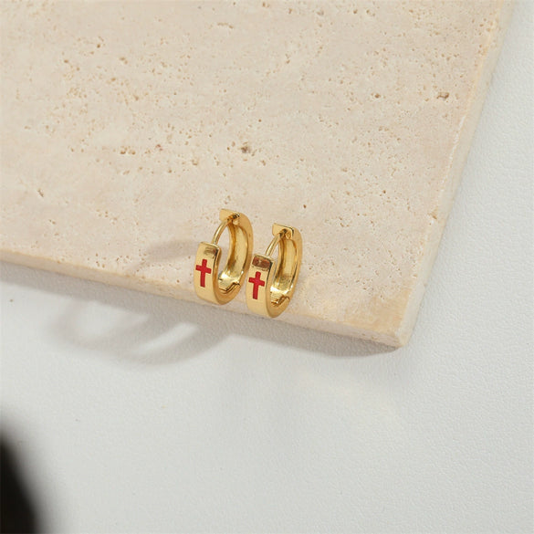Wholesale Jewelry Retro Minimalist Geometric Copper Electroplated Cross Design Women's Earrings