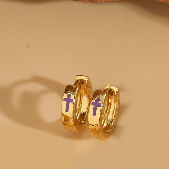 Wholesale Jewelry Retro Minimalist Geometric Copper Electroplated Cross Design Women's Earrings