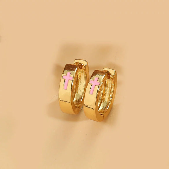 Wholesale Jewelry Retro Minimalist Geometric Copper Electroplated Cross Design Women's Earrings