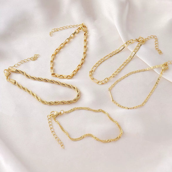 Wholesale Jewelry Retro Minimalist Geometric Copper Gold Plated Bracelet Suit