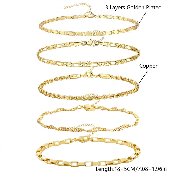 Wholesale Jewelry Retro Minimalist Geometric Copper Gold Plated Bracelet Suit