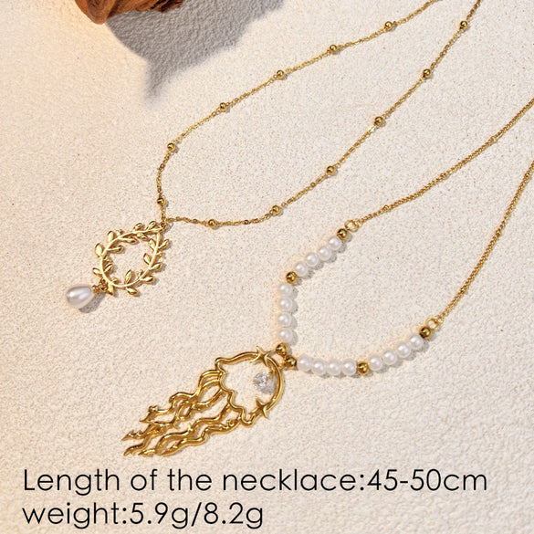 Wholesale Jewelry Retro Minimalist Ushaped Fresh Water Pearl Pendant Stainless Steel And Titanium Steel Clavicle Chain With Electroplating
