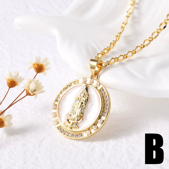 Wholesale Jewelry Retro Mother Of Pearl Love Pendant Necklace Copper Gold Plated Geometric Style Box Chain Women's