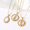 Wholesale Jewelry Retro Mother Of Pearl Love Pendant Necklace Copper Gold Plated Geometric Style Box Chain Women's