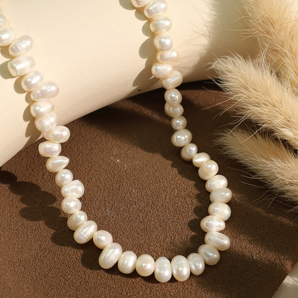 Wholesale Jewelry Retro Natural Pearl 316L Stainless Steel Electroplated Necklace For Women