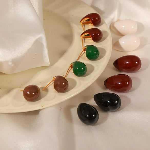 Wholesale Jewelry Retro Natural Style Copper Enamel Glaze Water Drops Hollow Earrings For Women