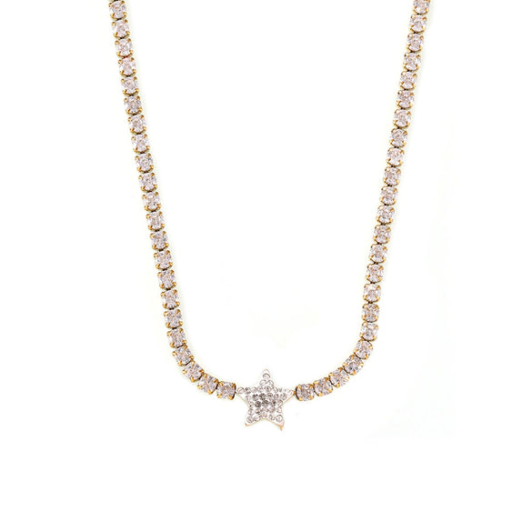 Wholesale Jewelry Retro New Geometric Star Pendant Necklace Encrusted With Zircon 316L Stainless Steel 18K Gold Plated