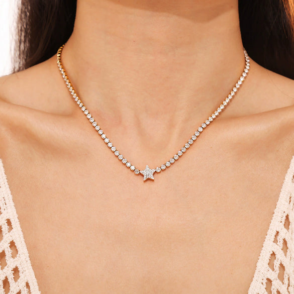 Wholesale Jewelry Retro New Geometric Star Pendant Necklace Encrusted With Zircon 316L Stainless Steel 18K Gold Plated