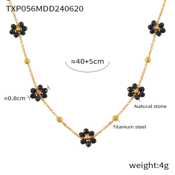 Wholesale Jewelry Retro Niche Style Flower Shape Natural Stone Beaded 316L Stainless Steel Chain Electroplated