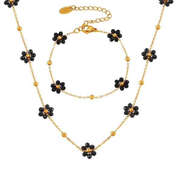 Wholesale Jewelry Retro Niche Style Flower Shape Natural Stone Beaded 316L Stainless Steel Chain Electroplated