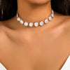 Wholesale Jewelry Retro Oblate Imitation Pearl Necklace With Geometric Pattern And Electroplating Ochain For Women