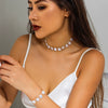 Wholesale Jewelry Retro Oblate Imitation Pearl Necklace With Geometric Pattern And Electroplating Ochain For Women