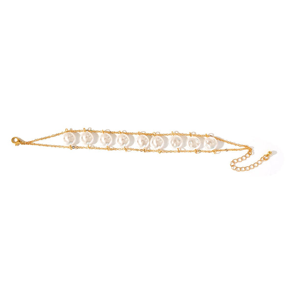 Wholesale Jewelry Retro Oblate Imitation Pearl Necklace With Geometric Pattern And Electroplating Ochain For Women
