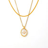 Wholesale Jewelry Retro Oval Geometric Zircon Copper Pendant 316L Stainless Steel Clavicle Chain 18K Gold Plated