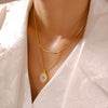 Wholesale Jewelry Retro Oval Geometric Zircon Copper Pendant 316L Stainless Steel Clavicle Chain 18K Gold Plated