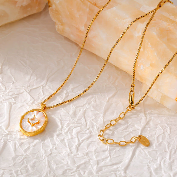 Wholesale Jewelry Retro Oval Geometric Zircon Copper Pendant 316L Stainless Steel Clavicle Chain 18K Gold Plated