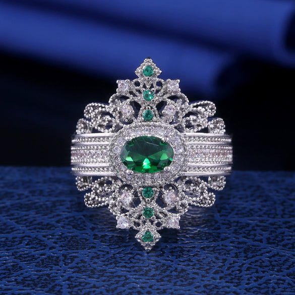 Wholesale Jewelry Retro Palace Style Copper Ring With Geometric Pattern And Zircon Design For Women