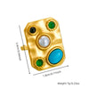 Wholesale Jewelry Retro Palace Style Inlaid Blue Turquoise Gemstone Square Geometric Goldplated Stainless Steel Live Mouth Bracelet Ring