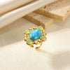 Wholesale Jewelry Retro Palace Style Turquoise Geometric Animal Zodiac 18K Goldplated Ring For Women