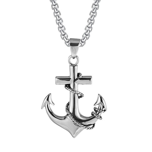 Wholesale Jewelry Retro Punk Navy Anchor Stainless Steel Pendant Necklace With Baking Paint Pattern Of Letters Numbers Text