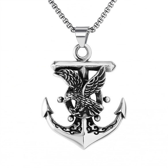 Wholesale Jewelry Retro Punk Navy Anchor Titanium Steel Pendant Necklace With Baking Paint Pattern Of Letters Numbers Text