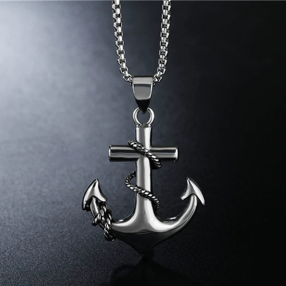 Wholesale Jewelry Retro Punk Navy Anchor Titanium Steel Pendant Necklace With Baking Paint Pattern Of Letters Numbers Text