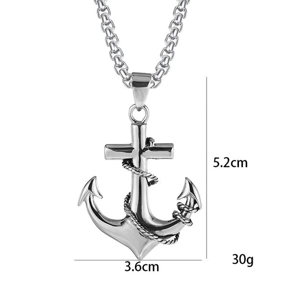 Wholesale Jewelry Retro Punk Navy Anchor Titanium Steel Pendant Necklace With Baking Paint Pattern Of Letters Numbers Text