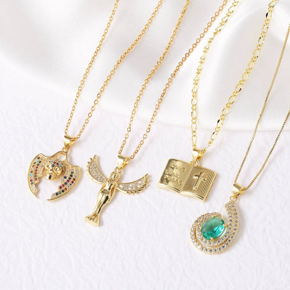 Wholesale Jewelry Retro Religious Cross Copper Electroplated Geometric Pendant Necklace For Women