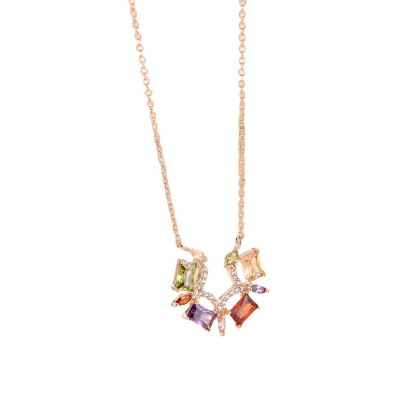 Wholesale Jewelry Retro Simple Fashion Inlaid Artificial Zircon Ochain Necklace With Geometric Pattern