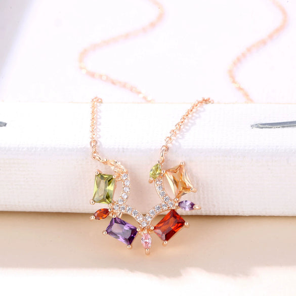 Wholesale Jewelry Retro Simple Fashion Inlaid Artificial Zircon Ochain Necklace With Geometric Pattern