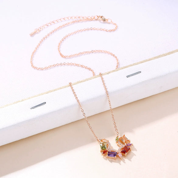 Wholesale Jewelry Retro Simple Fashion Inlaid Artificial Zircon Ochain Necklace With Geometric Pattern