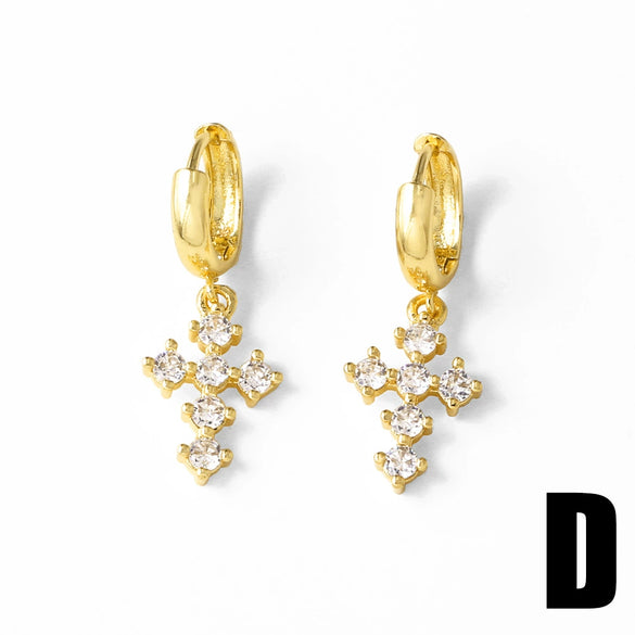 Wholesale Jewelry Retro Simple Geometric Copper Goldplated Cross Pendant Earrings