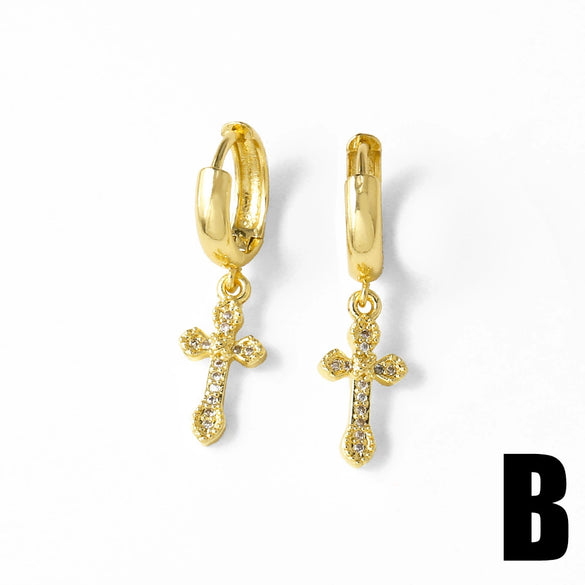 Wholesale Jewelry Retro Simple Geometric Copper Goldplated Cross Pendant Earrings